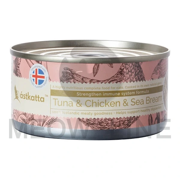 Astkatta 【無卡拉膠】【低磷】白鰹吞拿魚雞肉海鱸貓罐頭(強化免疫力配方)(粉紅) 170g