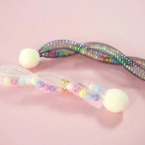 韓國手工玩具kumdollcat 逗貓捧替換頭- 白色彩珠條 (100%made in korea)